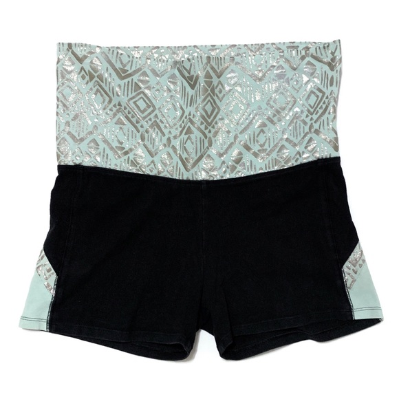 PINK Yoga shorts—black w/wide teal waistband, sz M - Picture 8 of 10